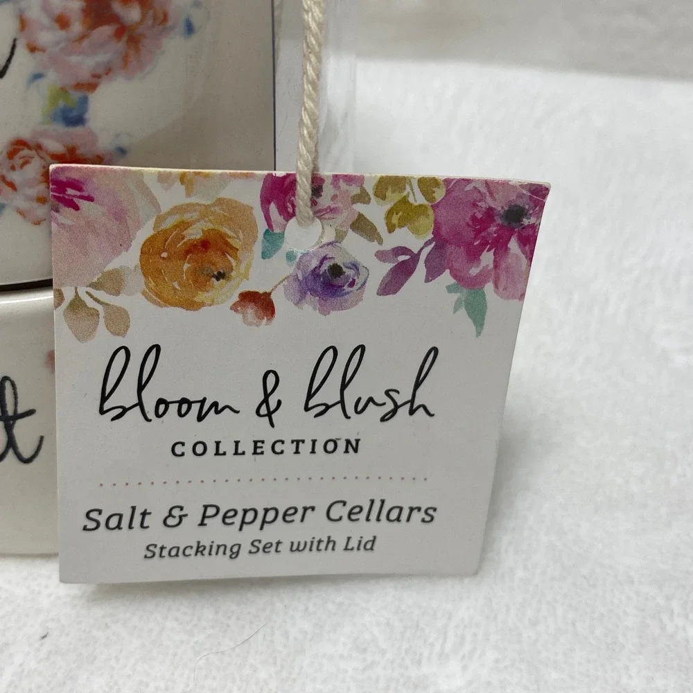 Stackable‎ Salt & Pepper Cellar Ceramic Floral Kitchen Design Christmas Gift New